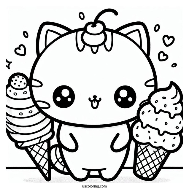 Kawaii Coloring Sheet Of Ice Cream Cat