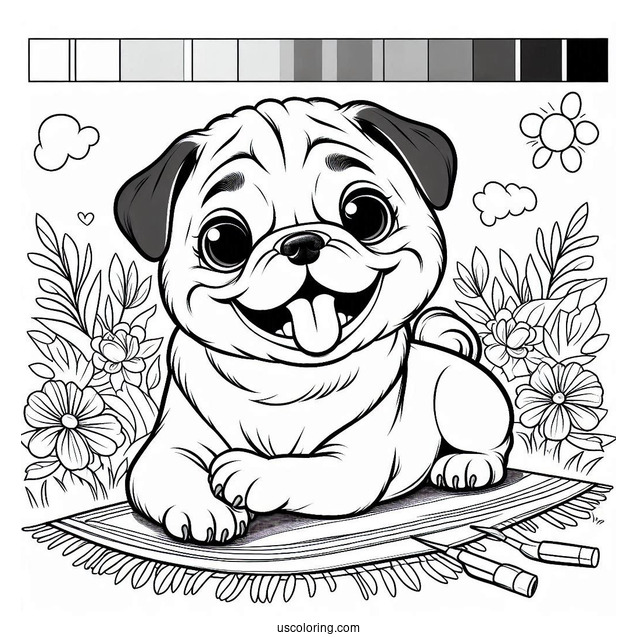 Happy Pug Resting In The Sun To Color