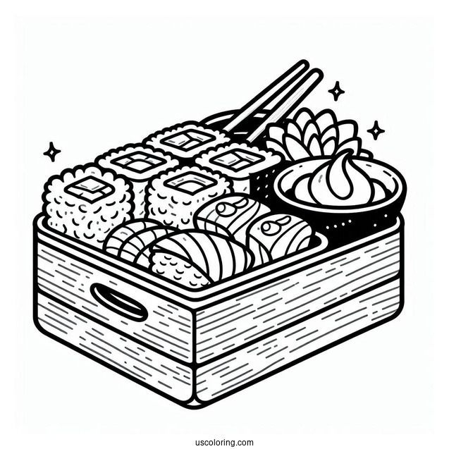 Sushi Coloring Pages In Bento Box For Kids