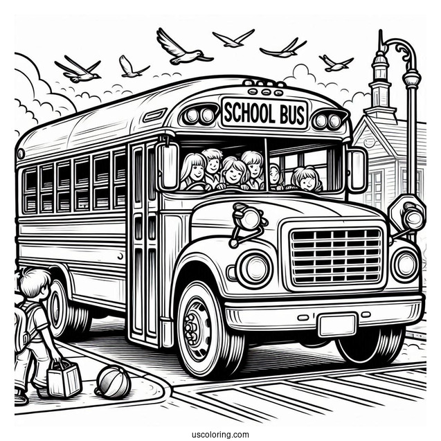 School Bus Dropping Students Off At School