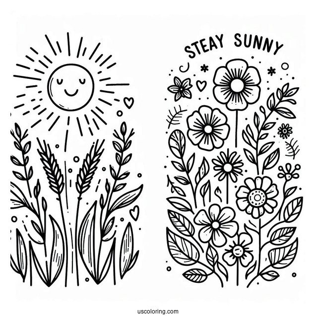 Stay Sunny With Sun And Flowers Summer Coloring Page For Kids