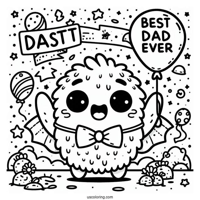 Father's Day Coloring Page Of Kawaii Monster With Best Dad Ever Sign For Kids