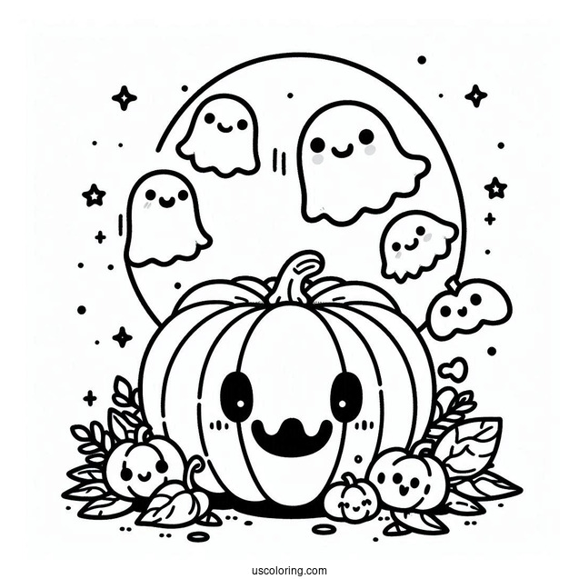 Cute Ghosts Coming Out Of A Pumpkin Coloring Page For Kids