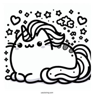 Kawaii Unicorn Pusheen Coloring Sheet