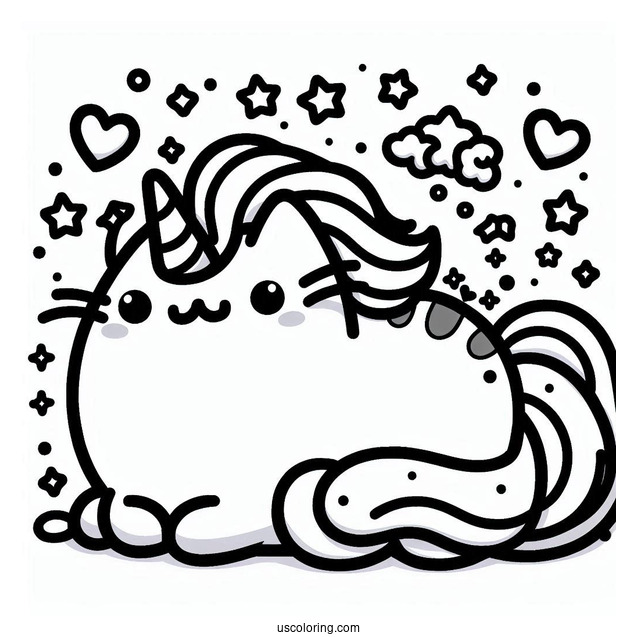 Kawaii Unicorn Pusheen Coloring Sheet