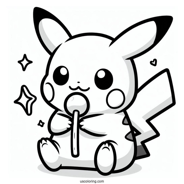 Baby Pikachu Eating Pocky Coloring In For Preschoolers