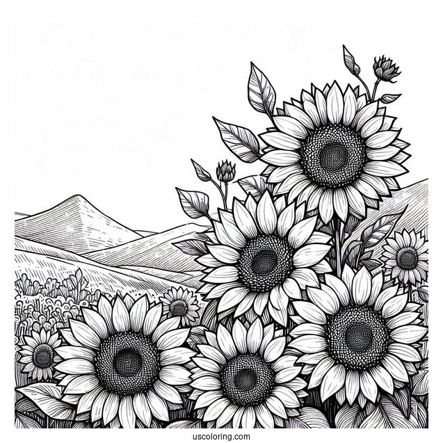 Sunflowers In Field To Color