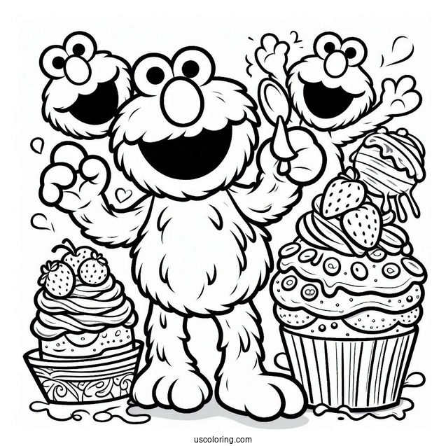 Coloring Sheet Of Elmo and Sesame Street Friends
