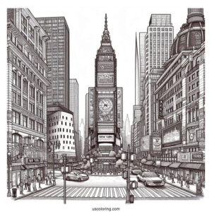 Detailed New York Coloring Page Of Times Square