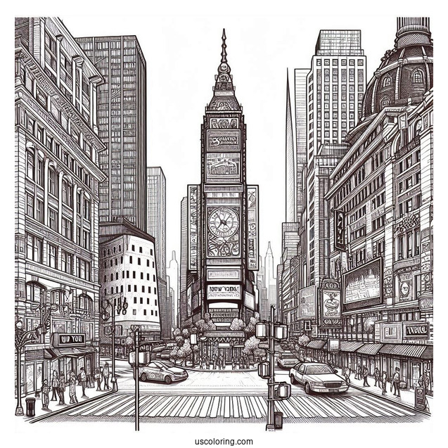 Detailed New York Coloring Page Of Times Square