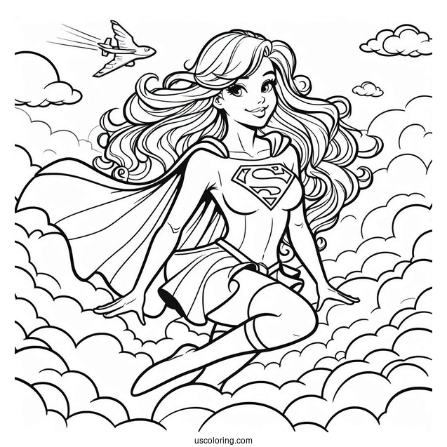 Comic Supergirl Coloring Page In The Clouds