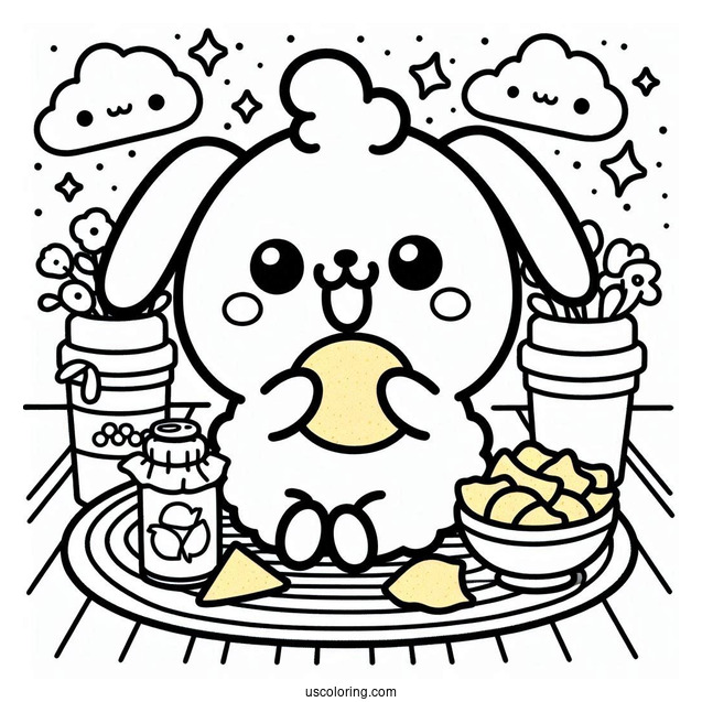 Pompompurin Eating Chips At Home Coloring Sheet
