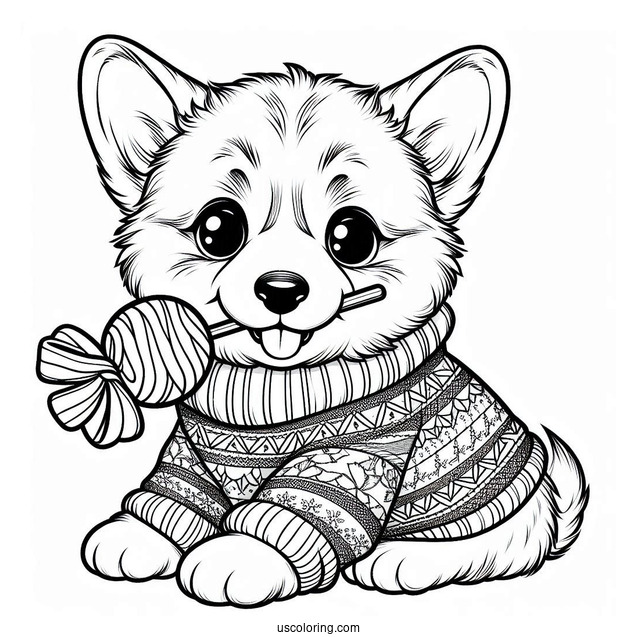 Christmas Coloring Pages For Adults Of Cute Corgi In Sweater Biting A Treat Christmas Coloring Page
