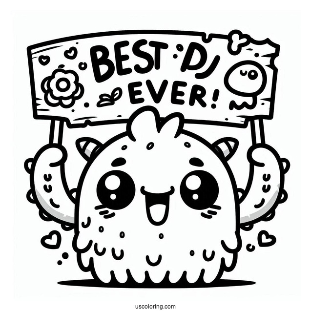 Father's Day Coloring Page Of Kawaii Monster With Best Dad Ever Sign For Kids