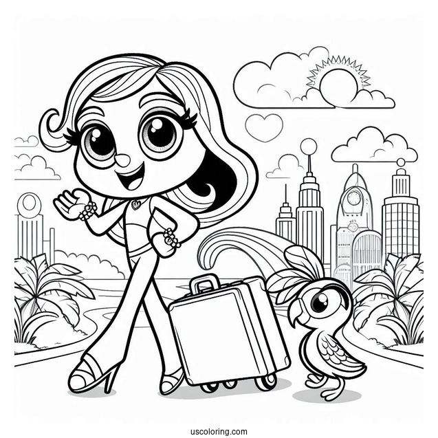 Luiz, Jewel, And Blue With A Suitcase Coloring Page