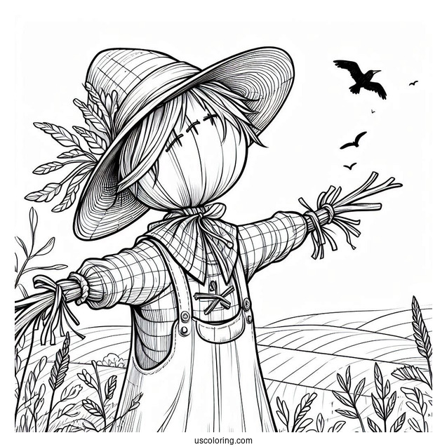 Scarecrow Coloring Page Looking Up At The Sky