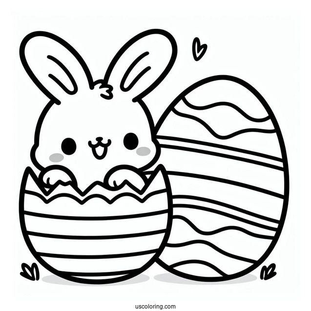 Kawaii Bunny Coming Out Of Striped Easter Egg Coloring Page For Kids