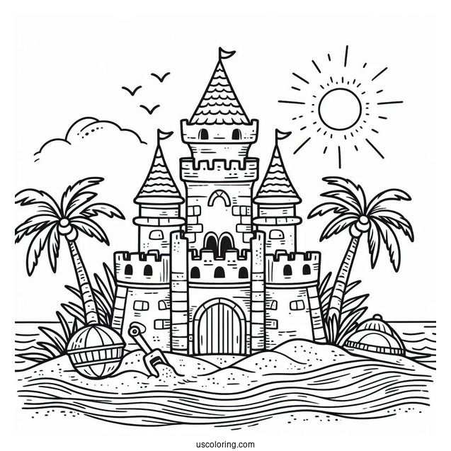 Summer Coloring Page Of Sand Castle For Kids