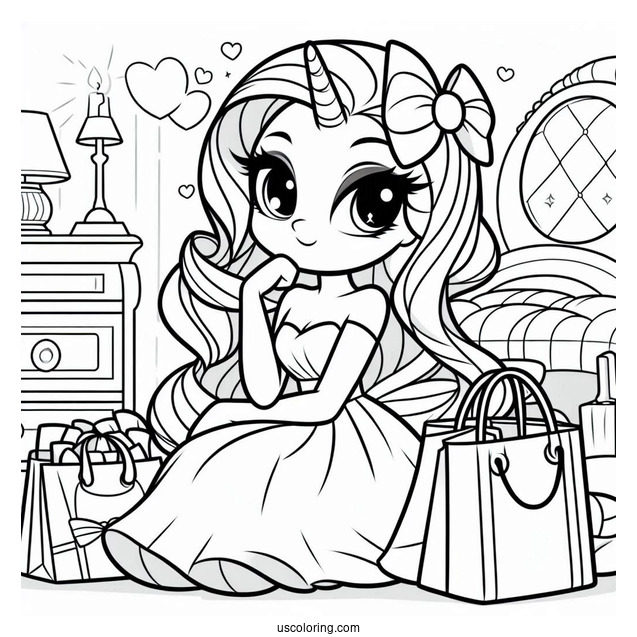 Elegant Rarity Coloring Page In Her Room With Shopping Bags