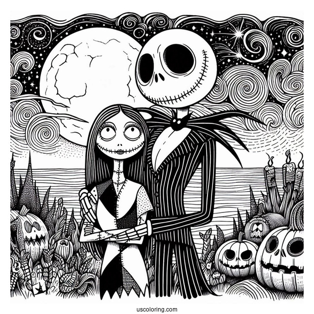 Detailed Jack And Sally Coloring Page