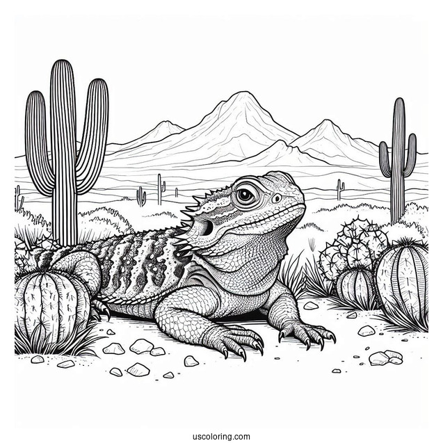 Texas horned lizard Coloring Page In Desert