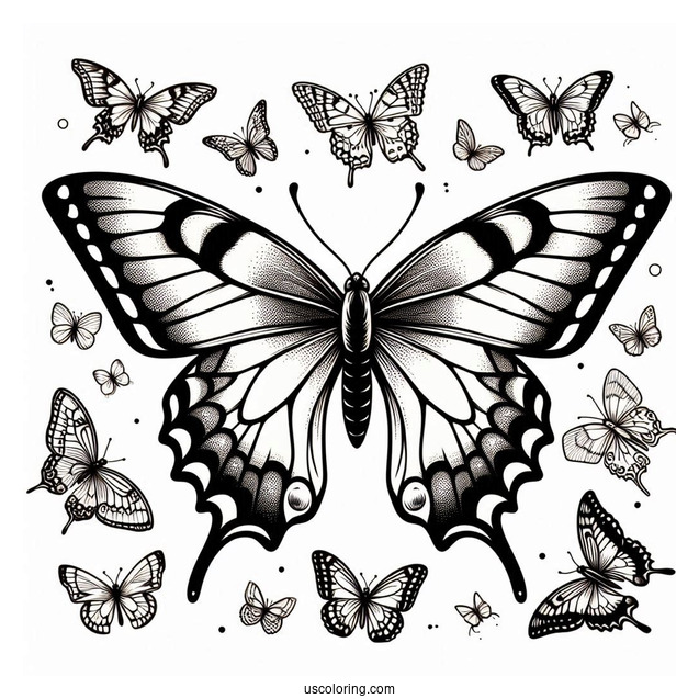 Swallowtail Butterfly With Other Butterflies To Color