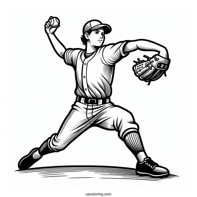 Coloring Page Of Pitcher Throwing a Baseball