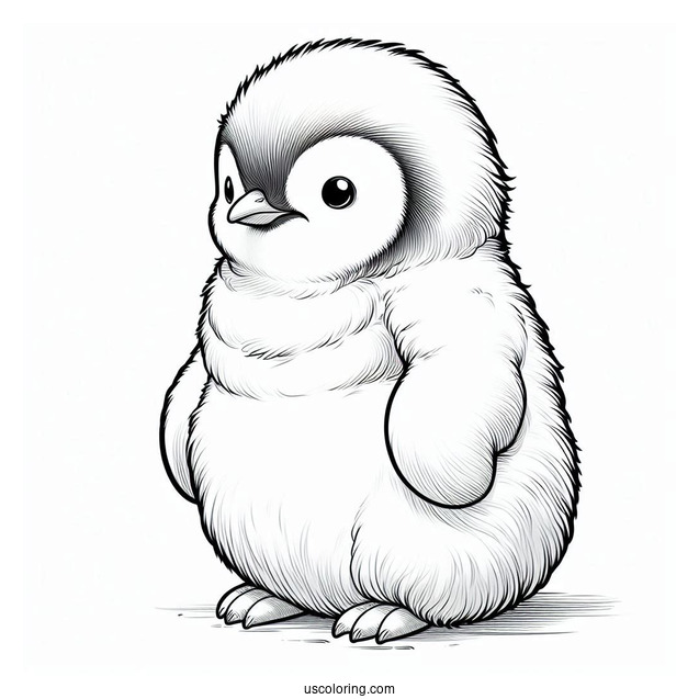 Fluffy Baby Emperor Penguin To Color In