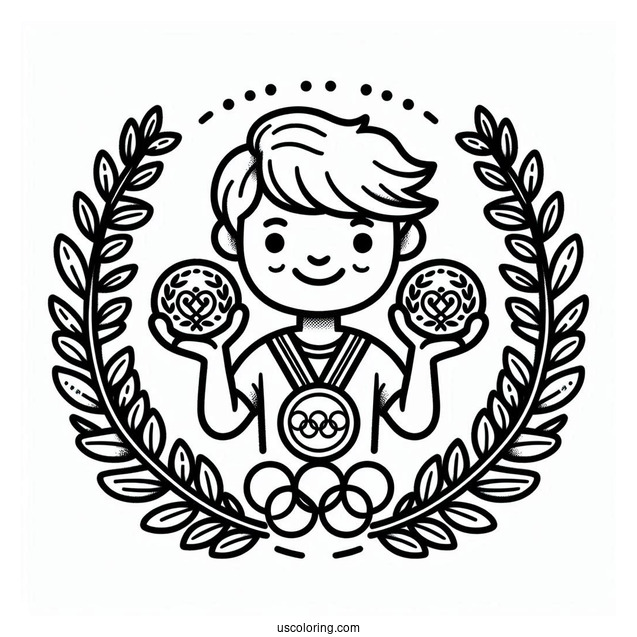 Easy Olympics Coloring Page Of Medal For Kids