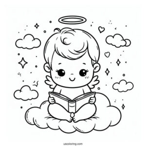 Adorable Baby Coloring Page Reading On A Cloud