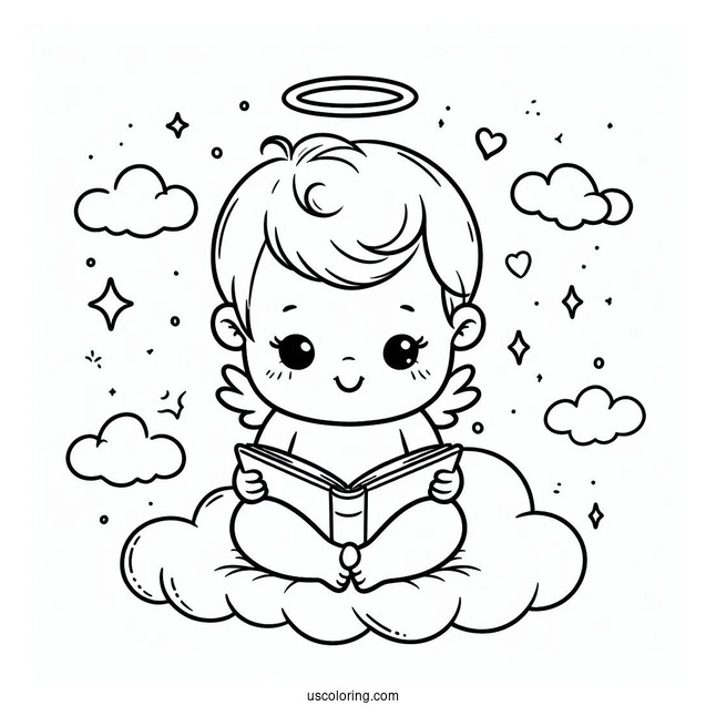 Adorable Baby Coloring Page Reading On A Cloud