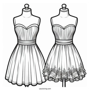 Short Tube Dress Coloring Page With Long Overskirt