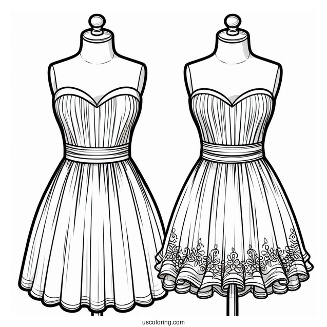 Short Tube Dress Coloring Page With Long Overskirt