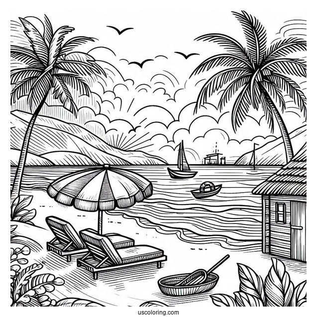 Simple Beach Coloring Page View