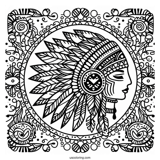 Native American Coloring Page Pattern On Fabric