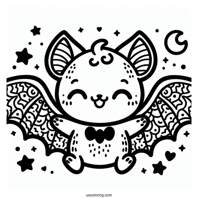 Simple Happy Bat Coloring Page For Preschoolers