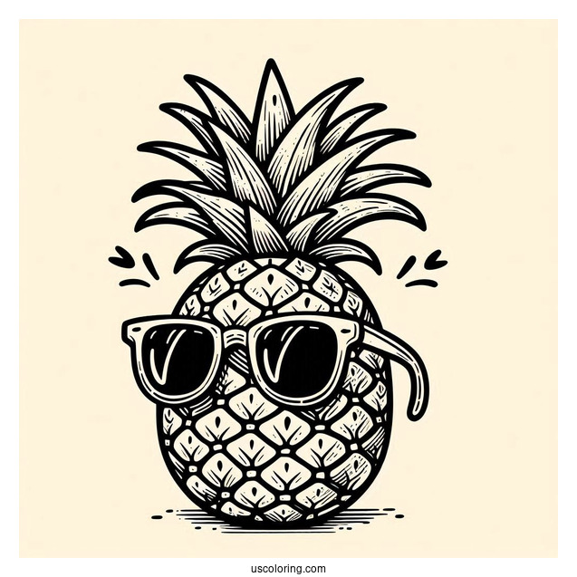 Easy Coloring Page Of Pineapple Wearing Sunglasses