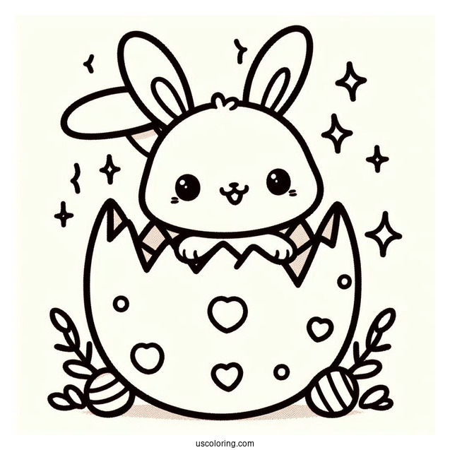 Kawaii Easter Bunny Coloring Page Hatching From Easter Egg