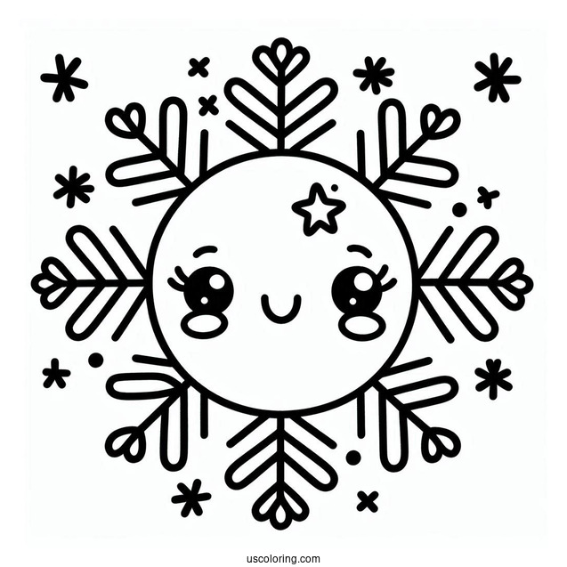 Cute Smiling Snowflake Coloring Page For Preschoolers