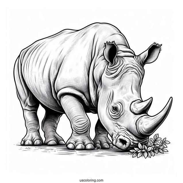 Coloring Page Of a Realistic Looking Rhino