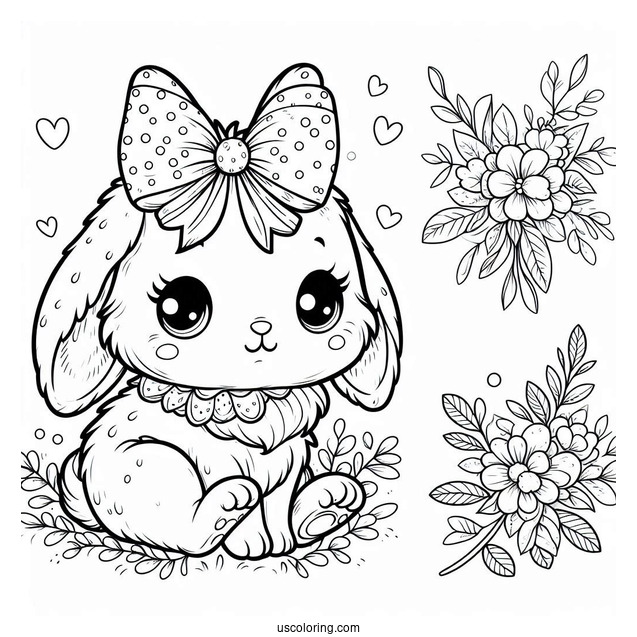 Pretty Little Rabbit Coloring Page With A Bow On Her Head For Kids