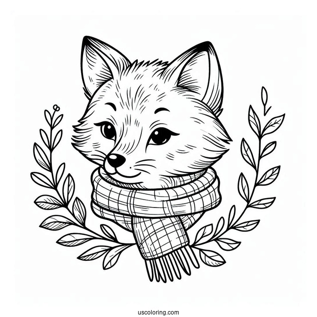 Serious Fox With A Scarf Coloring Sheet