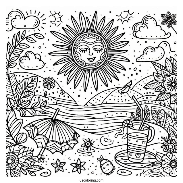Here Comes The Sun Summer Coloring Page