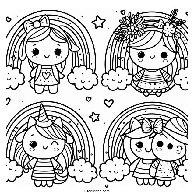 Easy Rainbow Friends Coloring Page Red, Green, Yellow, And Purple