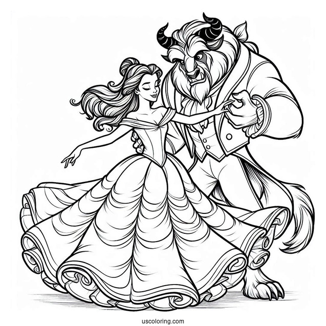 Belle With Beautiful Dress Dancing With The Beast