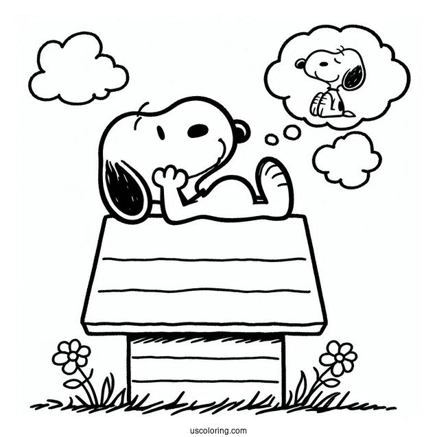 Snoopy Sitting On Dog House Imagining He Is Flying