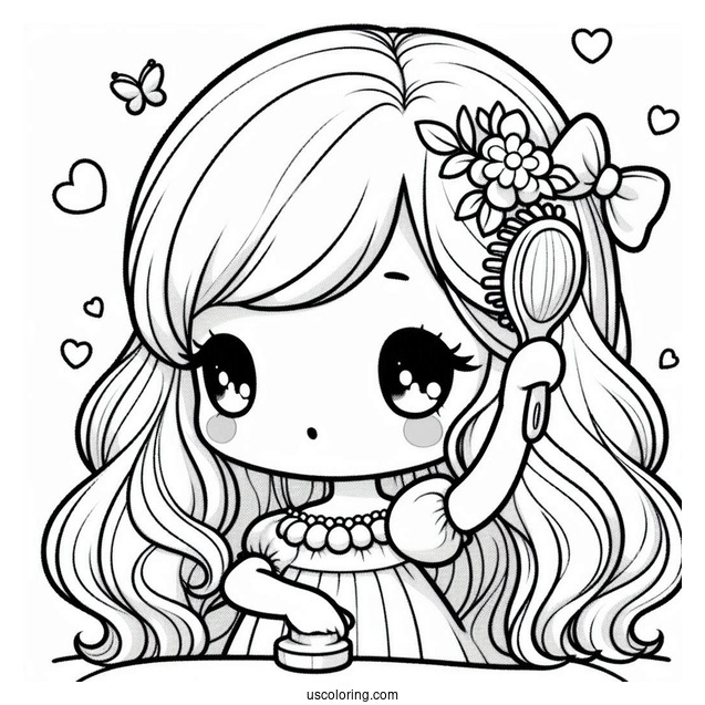 Kawaii Precious Moments Coloring Page Of Girl Brushing Hair