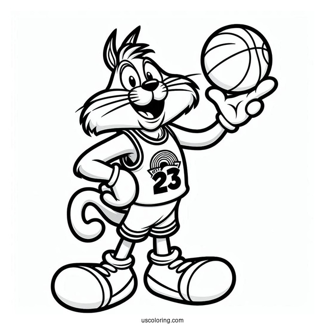 Easy Sylvester Holding Basketball In Tune Squad Jersey Coloring Sheet