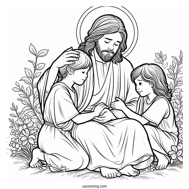 Jesus Comforting Children Coloring Sheet