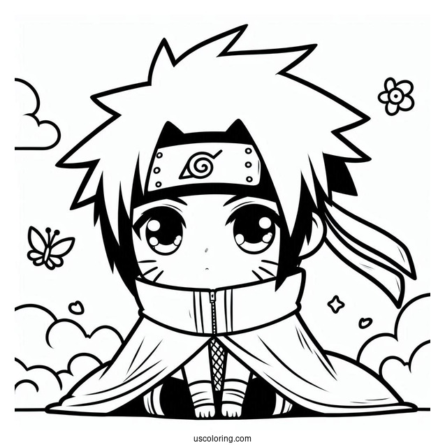 Naruto Coloring Page of Kawaii Uchiha Sasuke For Kids